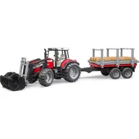 BRUDER Massey Ferguson 7480 Traktori Etukauhalla ja Puuperävaunulla