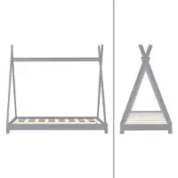 ECD-Germany ML Design Pinnasänky TEPI 70 x 140 cm slotted runko, vaaleanharmaa, intialainen sänky massiivipuuta, talon sänky tytöille ja pojille, lasten talon