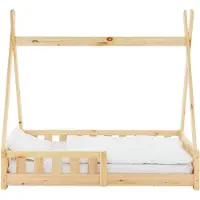 ECD-Germany ML Design Cot Tipi 70 x 140cm Luonto keinukannalla ja slotted-näyttö, intialainen sänky massiivipuusta tytöille ja pojille, talo bed kids house