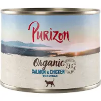 Purizon 24x200g Organic luomulohta, luomukanaa ja luomupinaattia kissan märkäruoka