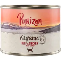 Purizon 12x200g Organic luomunautaa, luomukanaa ja luomuporkkanaa kissan märkäruoka