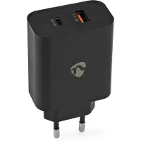 Nedis Duo seinälaturi, pikalataus 3.0 USB-A, USB-C, power delivery 65 W, musta
