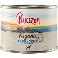 Purizon 6x200g Organic luomulohta, luomukanaa & luomupinaattia koiran märkäruoka