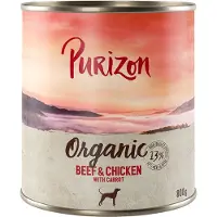 Purizon 6x800g Organic luomunautaa, luomukanaa & luomuporkkanaa koiran märkäruoka