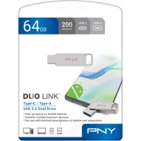 PNY DUO LINK, 64 GB, USB Type-A / USB Type-C, 3.2 Gen 1 (3.1 Gen 1), 200 MB/s, Taittuva, Ruostumaton teräs (P-FDI64GDULINKTYC-GE)