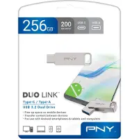PNY DUO LINK, 256 GB, USB Type-A / USB Type-C, 3.2 Gen 1 (3.1 Gen 1), 200 MB/s, Taittuva, Ruostumaton teräs (P-FDI256DULINKTYC-GE)