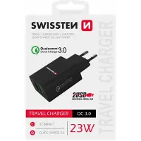 Swissten Premium -matkalaturi 2x USB / QC3.0 23W musta