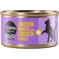 Cosma 24x70g DUO Layer kanamousse kanapalojen kera kissan märkäruoka