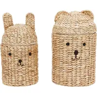 OYOY MINI Bear & Rabbit Storage Basket - Pck2 - Beige - Ø28.5X H49.5CM/Ø25X H48.5CM