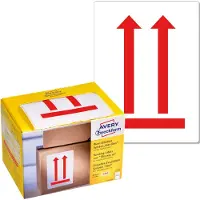 Avery -tarrat 100x74 mm, valkoiset, esipainetulla symbolilla 'Tämä suunta ylöspäin', pysyvä - (200 kpl)