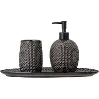 Bloomingville Hrin Soap Dispenser Set, Grey, Stoneware - Black - ONE SIZE