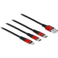 DeLOCK – USB Charging Cable 3 in 1 Type-A to Lightning / 2 x USB Type-C 1 m black / red (86709)