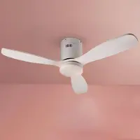 Schuller Valencia LED kattotuuletin Siroco Mini, DC, hiljainen, valkoinen, CCT himmennettävä, Valkoinen/opaali, Olohuone/ruokailutila, Puu, Moderni