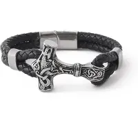 Lykken Viking Thorin vasara punottu nahkarannekoru 20 cm