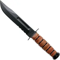 Ka-Bar USMC 5018 partially serrated, leather, plastic sheath