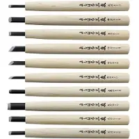 Yoshiharu W-10 Mitomoto Japanese wood carving knives, set of 10 in cloth pouch