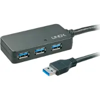 Lindy Aktiivinen USB 3.0 pidennysjohto - Pro - 10m - 4-porttinen hubi - Musta - Yhdistää jopa 4 laitetta