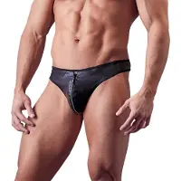 Svenjoyment Underwear - miesten stringit vetoketjulla strassit musta - 2XL