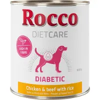Rocco 24x800g Diet Care Diabetic kana, nauta ja riisi koiran märkäruoka