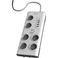 Philips ylijännitesuoja 6 pistorasiaa + 4 x USB-A + 1 x USB-C