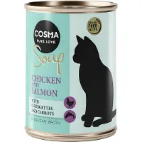 Cosma 12x 100g Soup kananrintaa ja lohta kesäkurpitsan ja porkkanan kera märkäruokaa kissoille
