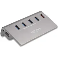 DeLOCK USB 3.2 hub 10 Gbps 4x USB-A + fast charging 2.4 A, gray, with power supply (64182)