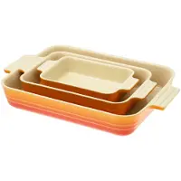 Le Creuset oven dishes 79161000900080 set of 3, rectangular, orange-red