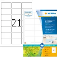 Herma 10727, Valkoinen, Itse kiinnittyvä tulostintarra, Stanssausmerkintä, A4, Paperi, Laser/Inkjet