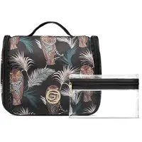 Gillian Jones Organizer Cosmetic Bag Black Tiger And Palm Print