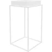 ECD-Germany ML-Design Kasvienjalusta valkoista metallia; 45x45x80 cm; neliönmuotoinen; pinottava; korkeareunainen hylly; kukka- ja kasvijalusta irrotettavalla