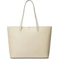 Ralph Lauren Crosshatch Leather Large Karly Tote - Beige - ONE SIZE