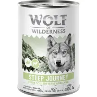 Wolf of Wilderness 6 x 400 g Steep Journey siipikarjanlihaa ja karitsaa viljaton koiran märkäruoka