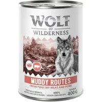 Wolf of Wilderness 6 x 400 g Senior Muddy Routes siipikarjaa ja sianlihaa viljaton märkäruoka koirille