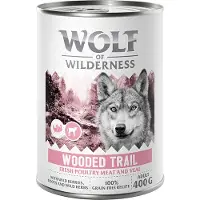 Wolf of Wilderness 6 x 400 g Wooded Trails siipikarjaa vasikanlihalla viljaton koiran märkäruoka