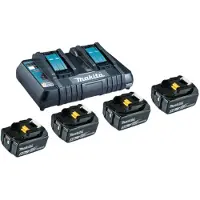 Makita - Akkulaturi + batteri 4 x - Li-Ion - 5 Ah - 90 Wh - 2 x batterier lader op - DEADML801, DEADML810, DHP482, DJN161, DJS101, DSS501, D...
