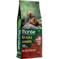 Monge BWILD Viljaton kuivaruoka aikuisille koirille, jossa on lammasta, perunoita ja herneitä, 12 kg