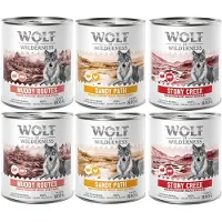 Wolf of Wilderness 6x800g SENIOR 2x siipikarja & nauta, 2x siipikarja & sika, 2x siipikarja & kana koiran märkäruoka