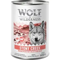 Wolf of Wilderness 6x400g Stony Creek - siipikarja ja nauta Wolf of Wilderness -koiranruoka