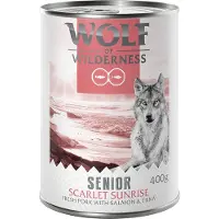 Wolf of Wilderness 24x400g SENIOR Scarlet Sunrise - sika, lohi, tonnikala Wolf of Wilderness koiranruoka