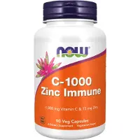 Now C-1000 Zinc Immune, Vitamiini C, 1 000 mg & Sinkki, 15 mg, 90 Kasvispilleriä