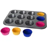 Gerimport Tarttumaton teräksinen muffinivuoka 12 muffinille, Ø6 cm, mukana 60 paperivuokaa, 3 × 26 × 35 cm,