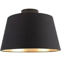 QAZQA Kattovalaisin puuvillavarjostimella musta kullalla 32 cm - Combi Black