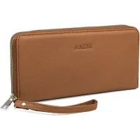 Aarni hirvennahkainen Clutch-lompakko hopeanvärisellä vetoketjulla konjakki