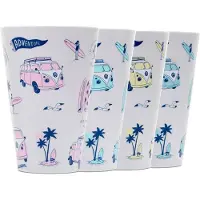 Puckator Volkswagen Vw T1 Camper Bus Explore More Set Of 4 Rpet Picnic Cups 450Ml - Pink - ONE SIZE