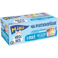 Mjau Säästöpakkaus: Megaboksi 96 x 85 g - sekoitus hyytelössä (naudanliha, kana, katkaravut, lohi)
