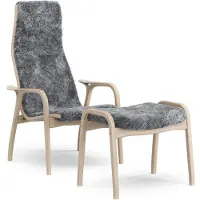 Swedese Lamino Nojatuoli Jalkajakkaralla Lampaannahka / Valkoinen Pigmentoitu Tammi - Nojatuolit Lampaantalja Scandinavian Grey - 23001|E3154