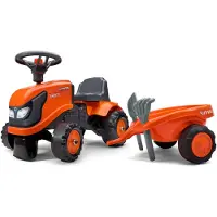 Falk Potkuauto Traktori Baby Kubota + Perävaunu & Lisätarvike