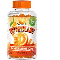 Sana-Sol Vitanallet D-vitamiini 10µg Appelsiini 120 kpl ravintolisä