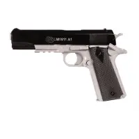 Cybergun Colt 1911A1 Dual Tone Metal Slide Spring Pistol 6mm - Black/Silver
