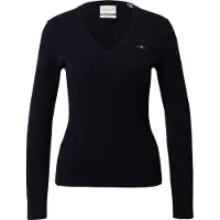 Gant for woman. 4800101 V-neck V-neck knitted jumper in navy stretch cotton, knitted in eights (M), Casual, Long sleeve